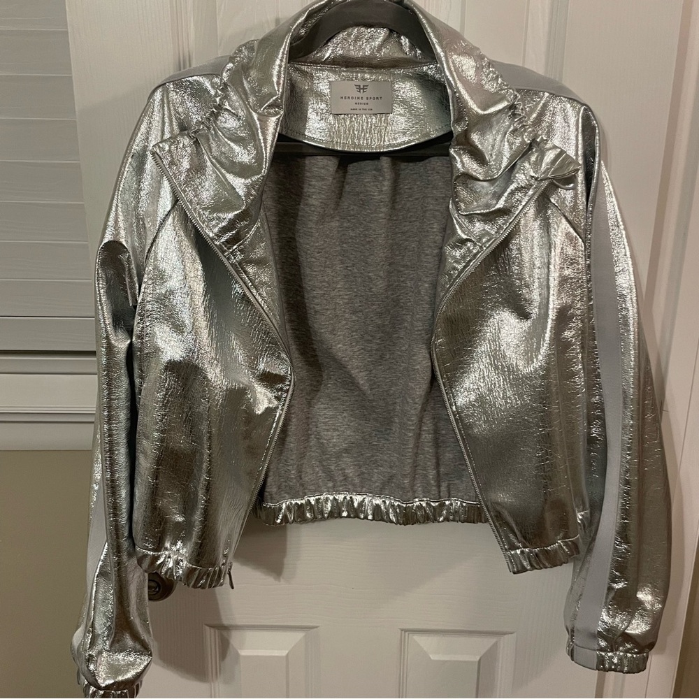 Heroine Sport silver bomber-style jacket, size M, EUC. Worn twice.